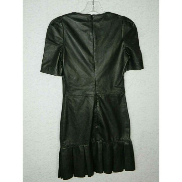 Ash‎ Studio Paris Dress Black Leather Pleated Sz 34 - Picture 2 of 8